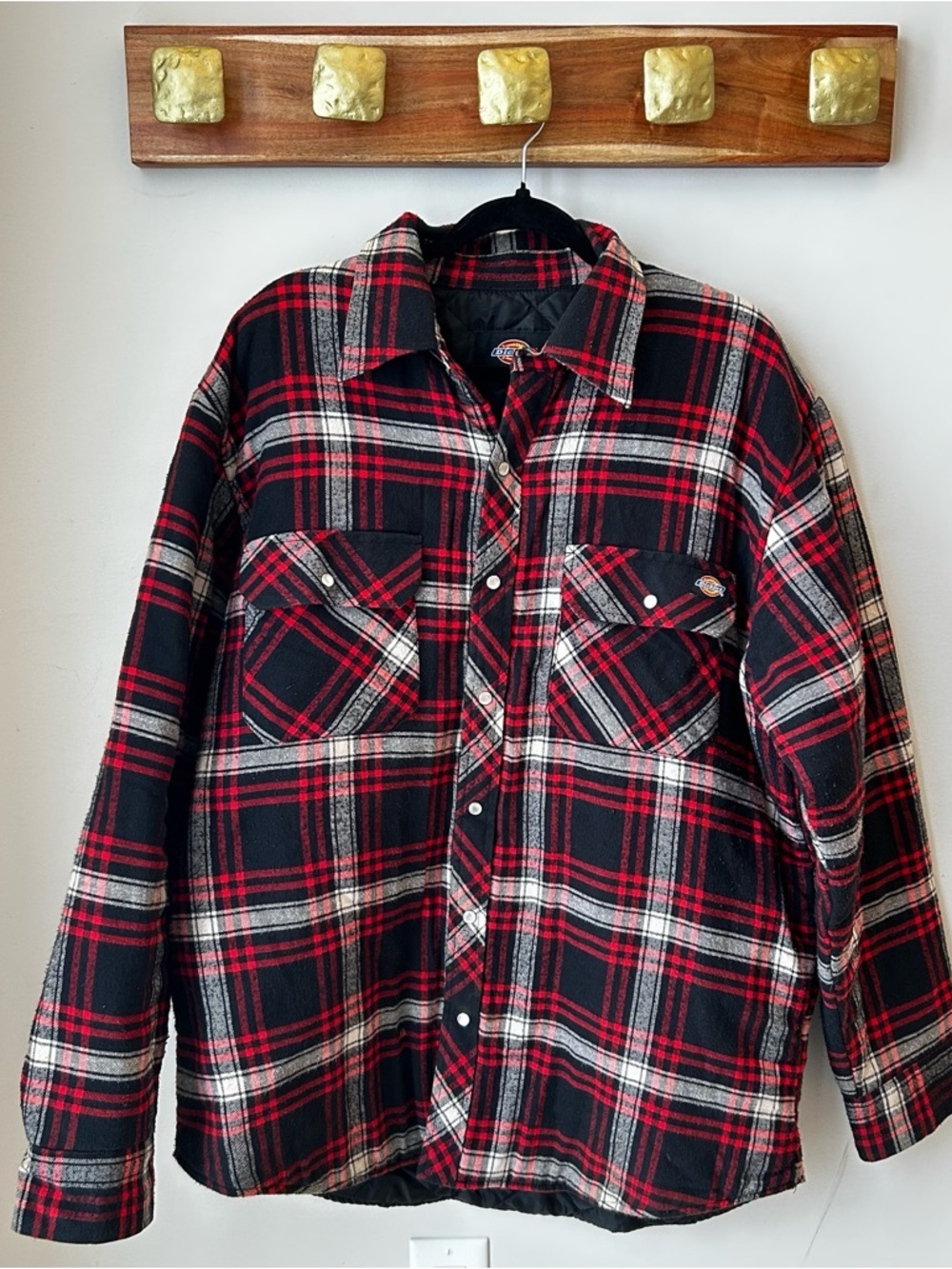 Dickies Black and Red Quilted Lined Plaid Jacket Rugged Cabincore Size Large